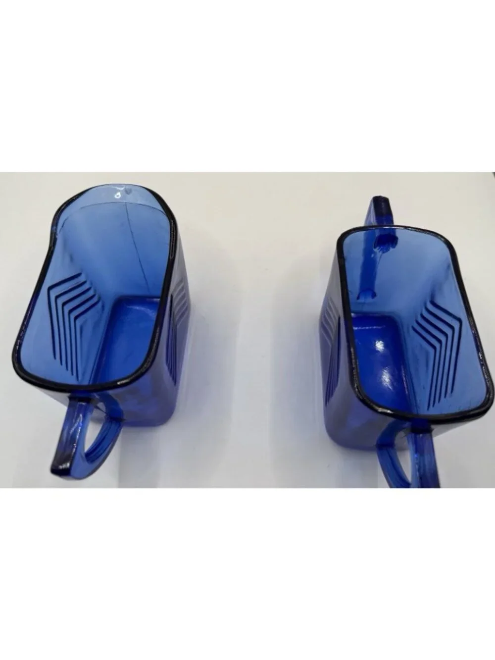 Vintage Chevron Cobalt  Blue Creamer Sugar Pitcher Set